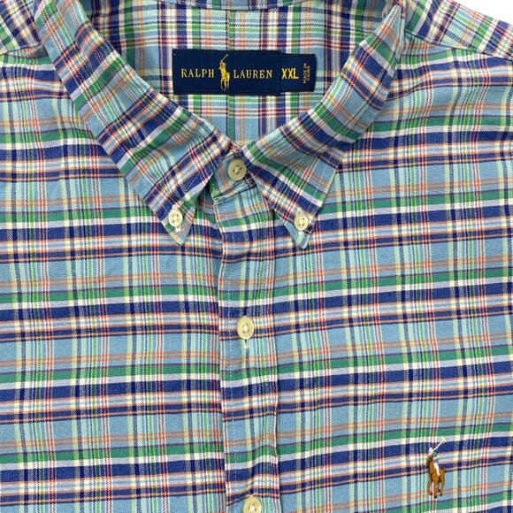 Polo Ralph Lauren Blue Green Plaid Button Long Sleeve 2XL Cotton Shirt Men's XXL - Picture 4 of 7